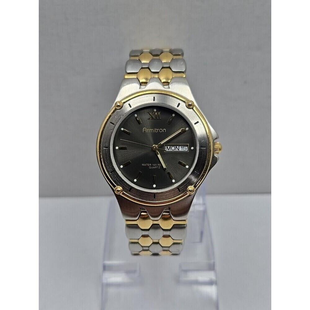 Armitron 20/1264 Mens Day Date Watch Two Tone Quartz Japan Movt New Battery WR